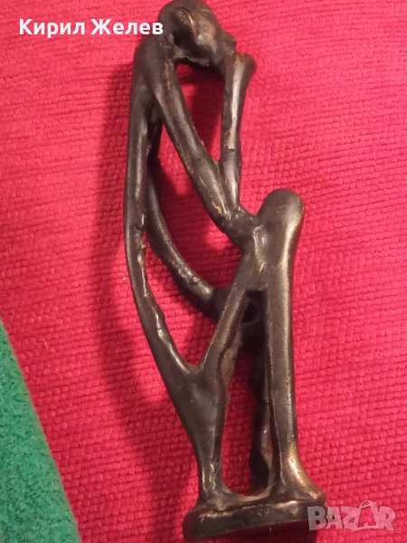 СТАРА БРОНЗОВА АФРИКАНСКА СТАТУЕТКА РЪЧНА ЕТНО АРТ ИЗРАБОТКА УНИКАТ с ТЪМНА ПАТИНА ФИГУРА 16647, снимка 1