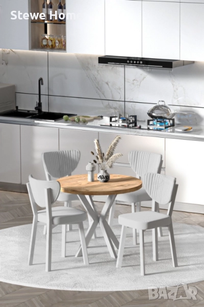 Комплект за трапезария 90x90 кръгъл с 4  стола, снимка 1