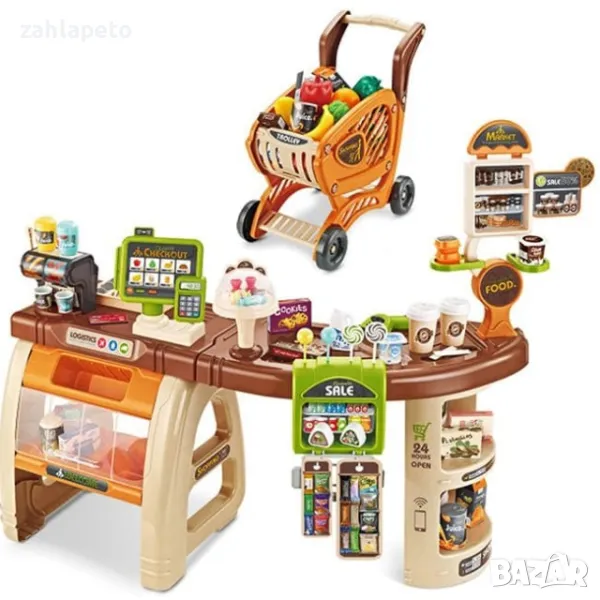 Голям детски супермаркет с пазарска количка, снимка 1