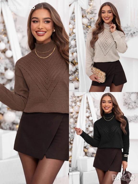 Дамски пуловер с висока яка Launale, 3цвята , снимка 1