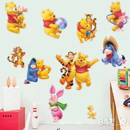 Много картинки с Мечо Пух стикер лепенка самозалепващ за стена и мебел детска стая декорация, снимка 1