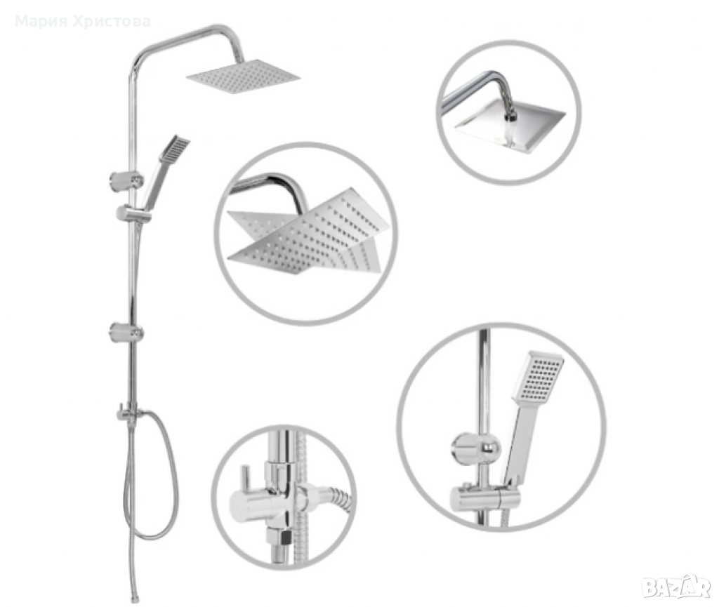 Хромиран горен душ комплект, смесител тип дъждовен душ Schütte, снимка 1