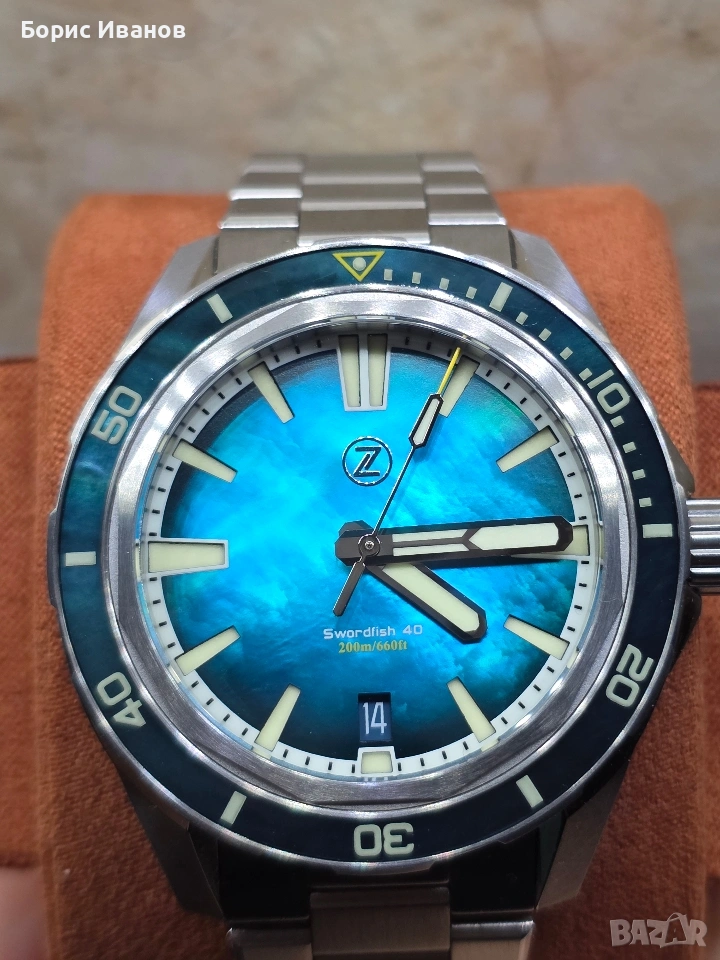 Zelos Swordfish 40mm Teal MOP, снимка 1