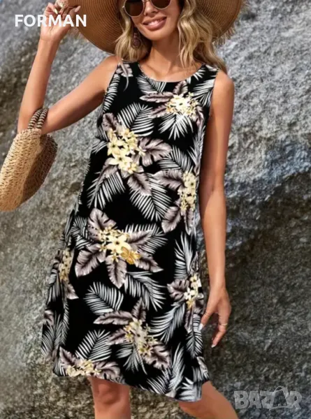 СУПЕРТЪНИЧКА и МНОГО ЛЕКА черна рокля суинг на бежови цветя, снимка 1