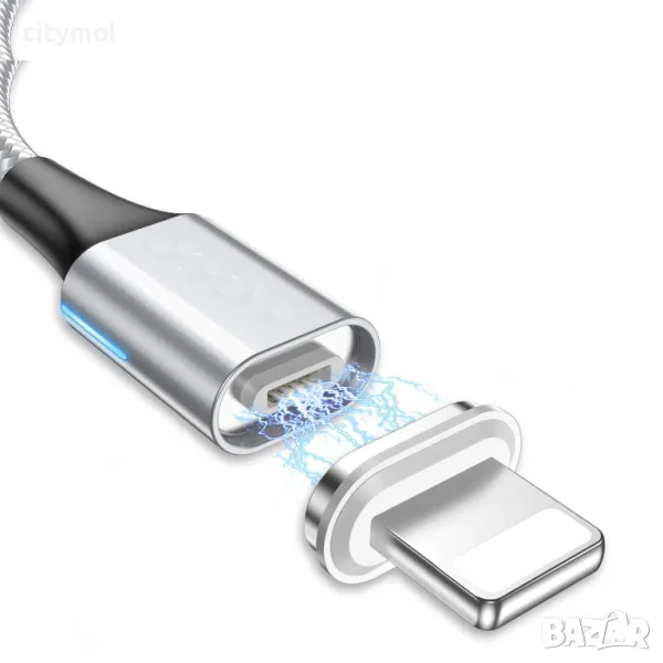 Магнитен кабел за зареждане, найлонова оплетка, USB към Lighting , снимка 1