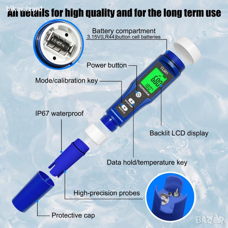 Homcoice pH хлоромер за басейн 5-в-1, pH хлор ORP H₂ НОВ, снимка 1