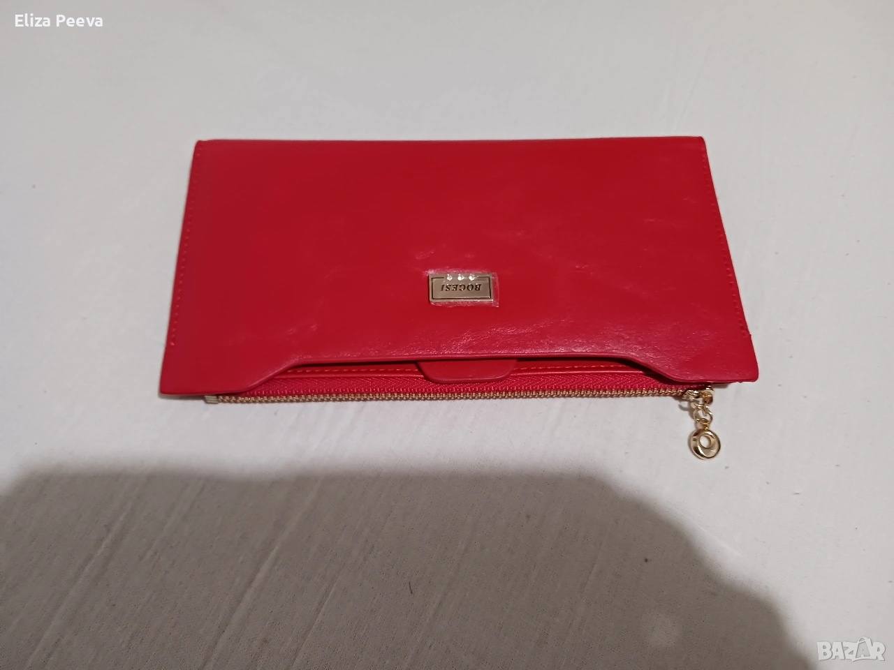 червен дамски портфейл от естествена кожа, снимка 1