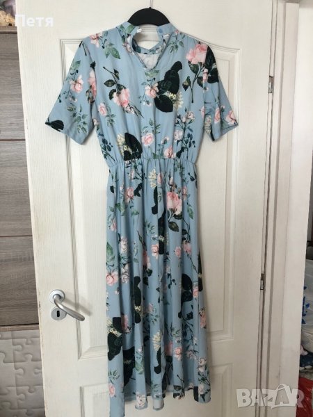 Дамска светло синя рокля на цветя, снимка 1
