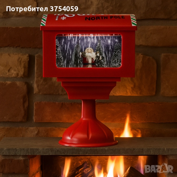 Музикална пощенска кутия „Santa North Pole“ с ефект на падащ сняг, снимка 1