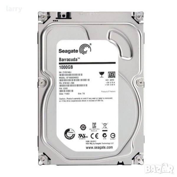 Твърд диск за компютър Seagate 1TB 7200 64MB SATA3 Гаранция (втора употреба), снимка 1