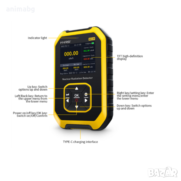 ANIMABG Цифров гайгеров брояч Geiger уред за измерване нивата на радиация микросиверт дозиметър бета, снимка 1
