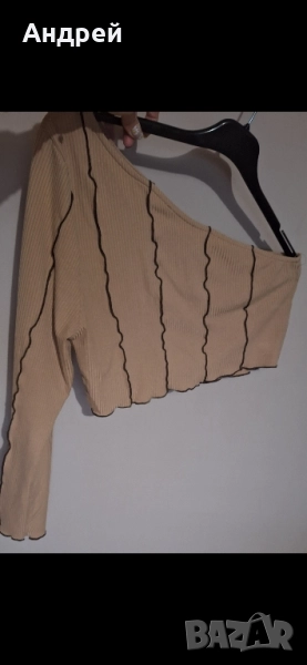 Екстравагантна къса блуза с един ръкав, снимка 1