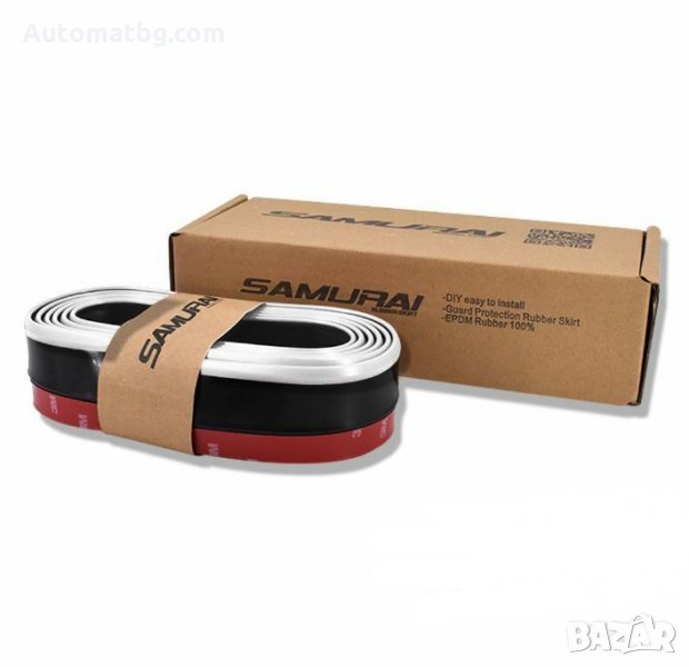 Лип спойлер за брони и прагове Automat, универсален 5.5см, Черен с бял кант, снимка 1