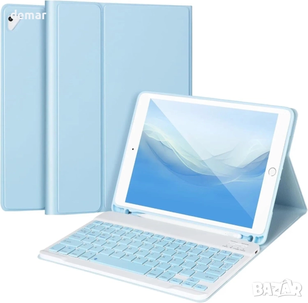 MAYDORHER калъф с клавиатура за iPad A14/А16 10.9 инча, Bluetooth клавиатура, син, снимка 1