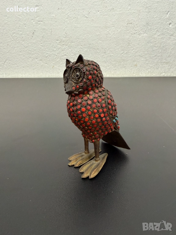 Винтидж месингов бухал / птица с корали. №7724, снимка 1