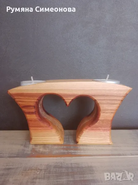 Дървен свещник , снимка 1