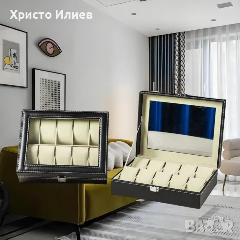 Луксозна черна кутия за часовници Органайзер за часовник с 10 отделения за 10бр, снимка 5 - Други - 49615757