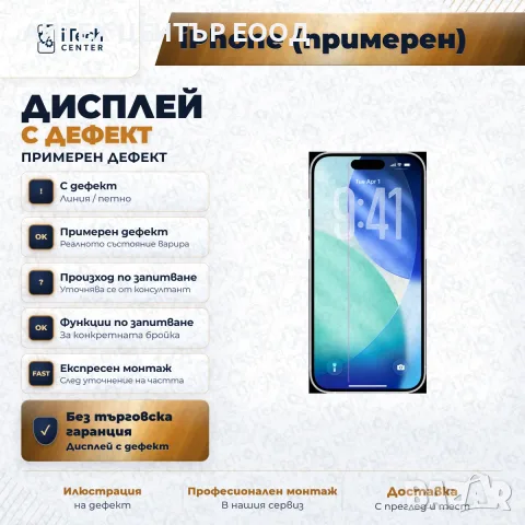 Дисплей с дефект за iPhone 15 Pro, работещ, клас A!