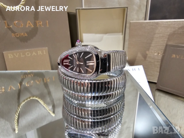 BVLGARI Serpenti Tubogas Snake Silver Black Diamonds Дамски Часовник