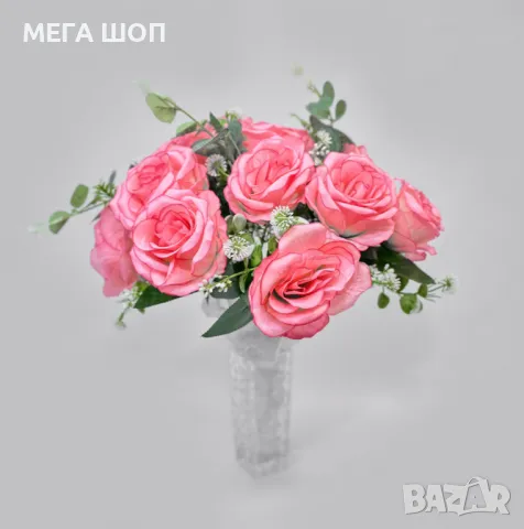 Изкуствени букети с рози и евкалиптови листа – Елегантна украса с дълготраен ефект, снимка 10 - Изкуствени цветя - 50346299