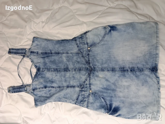 Дънкова рокля с презрамки и интересен гръб , снимка 1