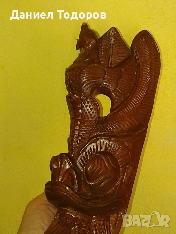 Стара Дървена Маска, Дърворезба - Орел и Дракон, снимка 3 - Антикварни и старинни предмети - 54236116