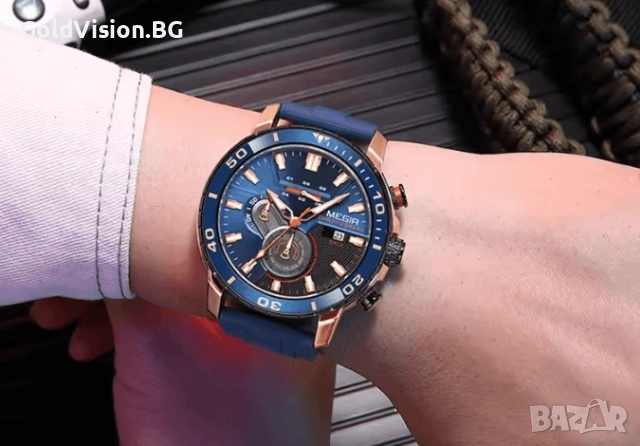 MEGIR 2224 Blue – мъжки хронограф с модерен дизайн, снимка 2 - Мъжки - 54247795