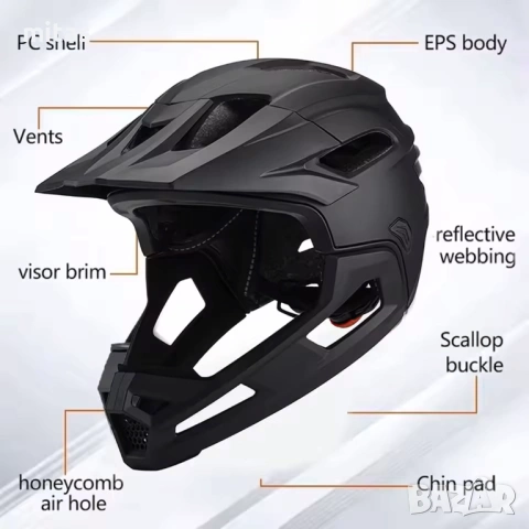 Кросова каска MARTAR, Full Face, Сертифицирана, Модуларна (570g), M/L, снимка 8 - Аксесоари за велосипеди - 53119181