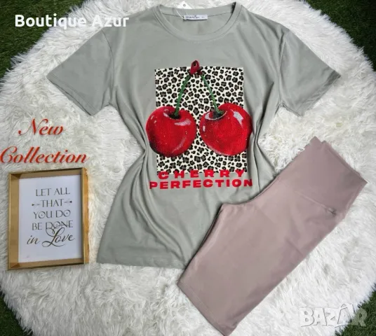 дамски комплекти тениска и къс клин с череши , снимка 8 - Комплекти - 50332047