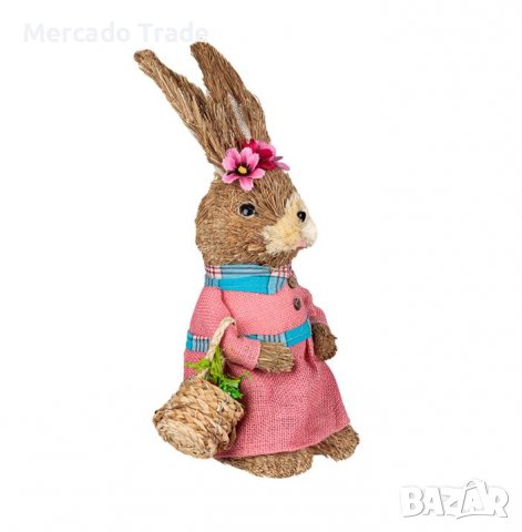 Великденска декоративна фигура Mercado Trade, Заек с розова рокля и кошница, снимка 2 - Декорация за дома - 39441642