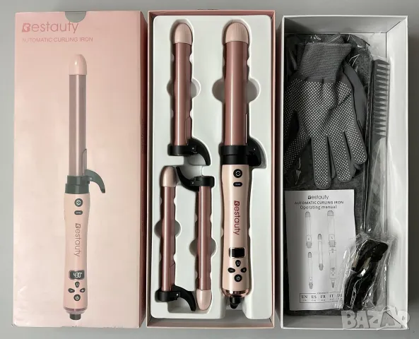 4в1 ВЪРТЯЩА СЕ маша за къдрене от керамичен турмалин, LCD дисплей, до 220*С, снимка 12 - Маши за коса - 48270392