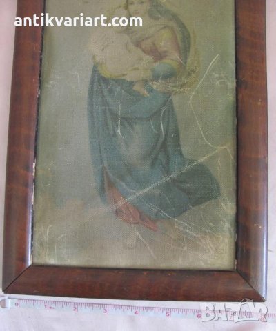19 век Картина върху платно Мадона, снимка 6 - Антикварни и старинни предмети - 31680317