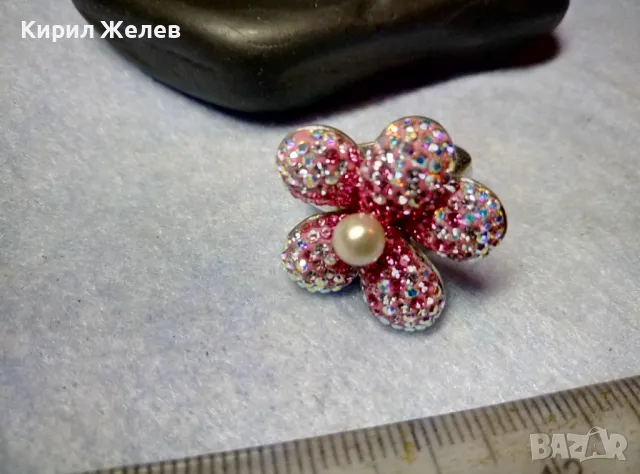 ПРЕКРАСЕН ФЛОРАЛЕН СРЕБЪРЕН ПРЪСТЕН ЦВЕТЕ СРЕБРО 925 с НАТУРАЛНА БЯЛА ПЕРЛА и ИСКРЯЩИ КРИСТАЛИ 49225, снимка 8 - Пръстени - 49294552