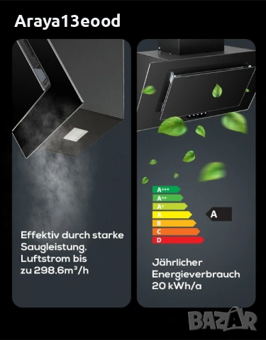 Стилен кухненски абсорбатор HANSEATIC, черен, снимка 10 - Абсорбатори - 53946354