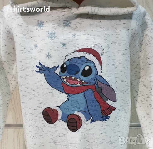 Нов детски коледен суичър с дигитален печат Стич (Stitch) в цвят бял меланж, снимка 2 - Детски анцузи и суичери - 38984768