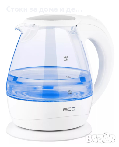 ✨Кана за вода ECG RK 1520 Glass, 2200W, 1.5L, Бял 