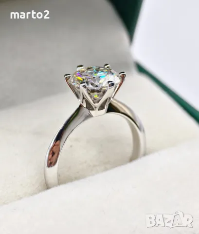 Елегантен Сребърен 925 Пръстен с 3 Каратов Мойсанит!!!, снимка 7 - Пръстени - 40518561