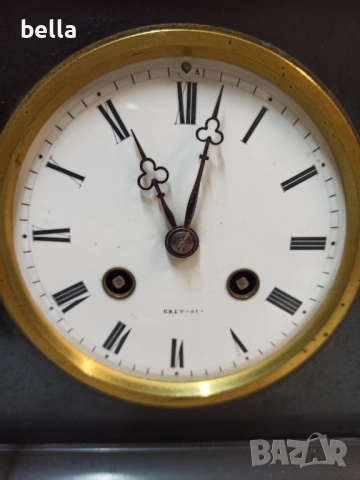 Антикварен  швейцарски каминен часовник-Grenchen-(~1900 г.) Масивен корпус от черен мрамор, снимка 4 - Антикварни и старинни предмети - 52176157