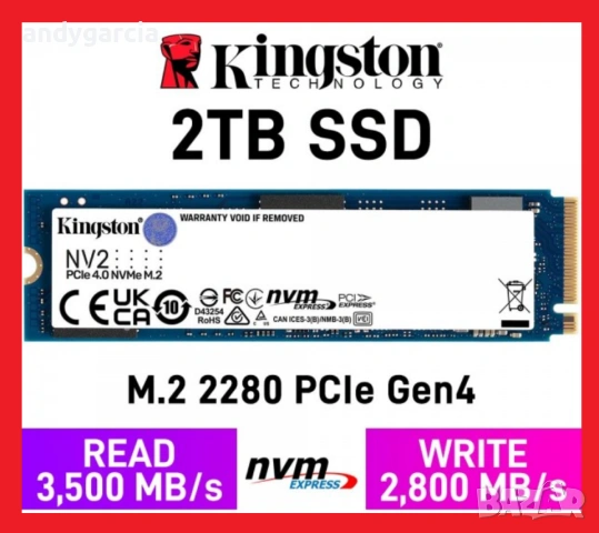 2TB Kingston NV2 SSD M.2 NVMe Gen 4 , 2000GB ссд диск на 118 дни, 100% здраве