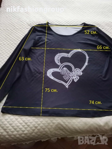 Черна туника с принт сърца , 4XL размер, снимка 4 - Туники - 52395363