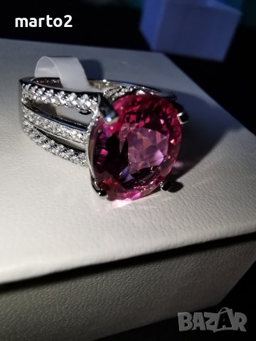 Сребърен 925 Пръстен с родиево покритие и красив натурален Розов Топаз и Циркони!, снимка 6 - Пръстени - 42062878