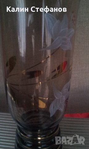 Две вазички кафяво стъкло прозрачно с украса, снимка 4 - Вази - 30053160