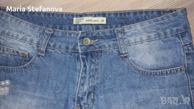 Дънкови къси панталони с перли , снимка 4 - Къси панталони и бермуди - 37651673