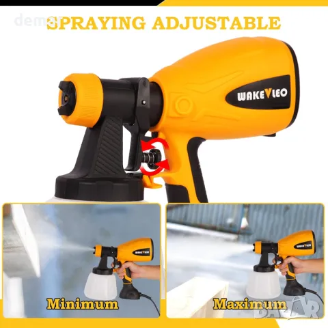 Пръскачка за боя WAKEVLEO 600 W, 3 регулируеми модели на пръскане, 4 размера на дюзите и 1200 ml, снимка 4 - Други стоки за дома - 47764245