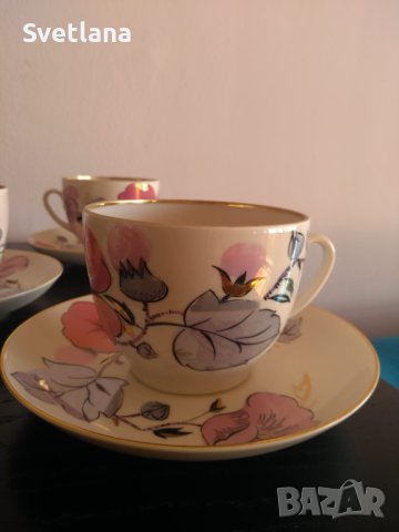 Руски порцеланов сервиз за чай ЛФЗ "Розов клон"., снимка 4 - Сервизи - 42922125