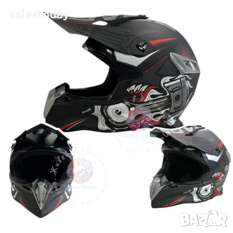 Кросова Каска за Мотокрос и Ендуро, Cross Helmet , Matt Black/Grey Red