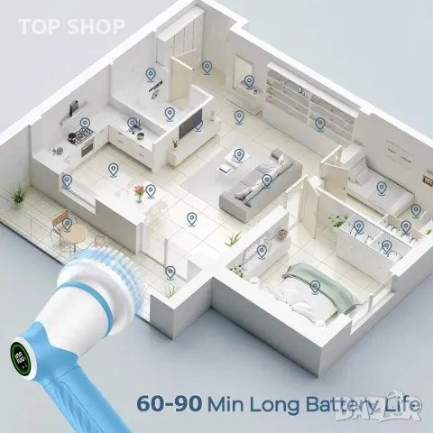 Безжична IPX7 електрическа почистваща четка със 7 резервни глави, скрубер, снимка 2 - Други стоки за дома - 49418029