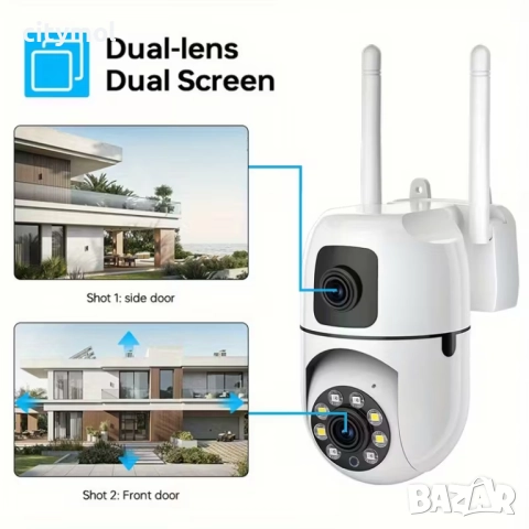 Двойна Smart WiFi безжична IP камера 5MP всяка, FULL-HD нощно виждане, SD карта, 2.4 Ghz, снимка 5 - IP камери - 51830362