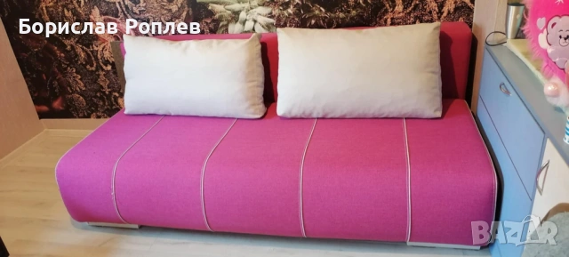 Диван розов разтегателен, снимка 3 - Дивани и мека мебел - 53224870