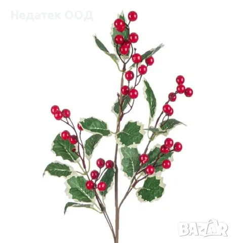 Коледна, Декоративна, Украса, Клонка, Плодове, Червен, 73 см